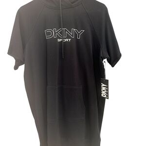 DKNY Black Short-Sleeve Pullover Hoodie with Logo